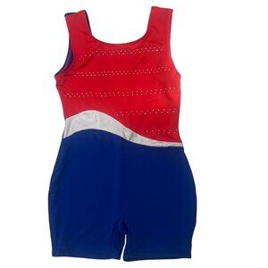 Cat & Jack Red Blue Sparkle Rhinestone Tank Leotard Wicking Fabric Girls L 10/12